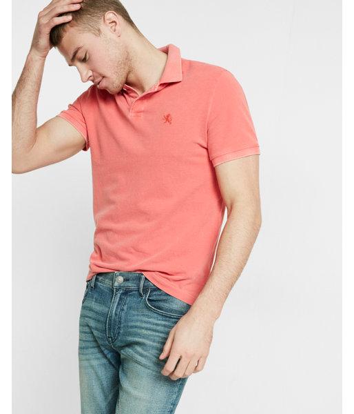 Express Mens Garment Dyed Small Lion Pique Polo