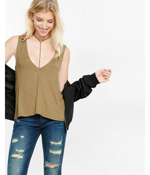 Express Deep V-neck Choker Halter Tank