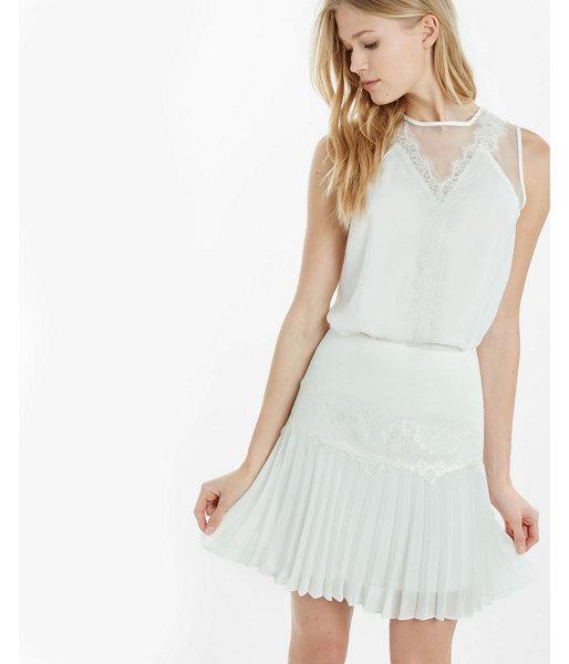 Express Womens Sheer Mesh And Lace Yoke Sleeveless Blouse