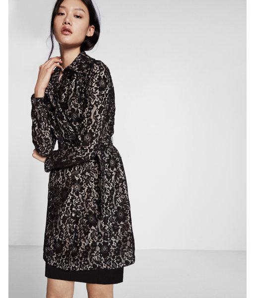 Express Womens Floral Lace Trench Coat
