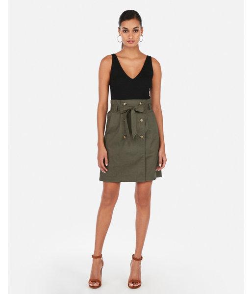 Express Womens High Waisted Double Button Paperbag Tie