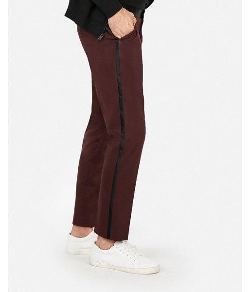 Express Mens Slim Burgundy Satin Accent Cotton Sateen Tuxedo Pant
