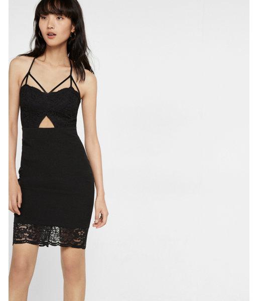 Express Womens Petite Strappy Lace Bodice  Dress