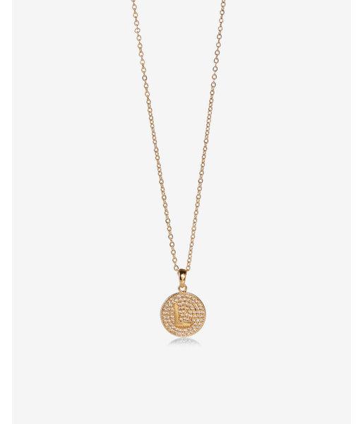 Express Womens Pave L Initial Round Pendant Necklace