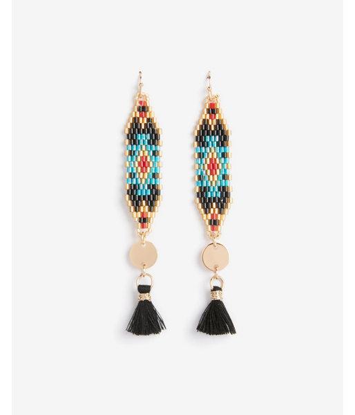 Express Womens Patterned Seed Bead Tassel Drop Earrings