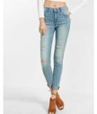 Express Womens High Waisted Distressed Raw Hem Ankle Jean