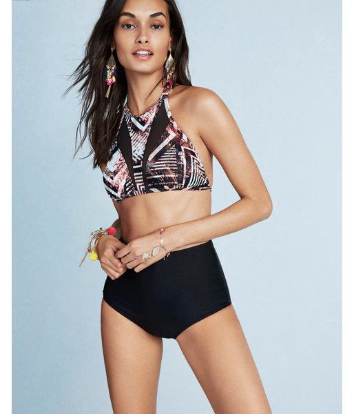 Express Womens Printed Mesh Inset Halter Bikini Top