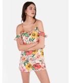 Express Womens Satin Floral Off The Shoulder Strappy Front Romper