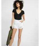Express Ruffle Trim Ribbed V Neck Tee