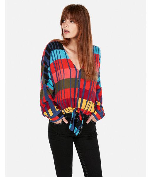 Express Womens Color Block Stripe Tie Front Top