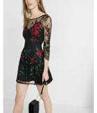 Express Womens Embroidered Floral Lace Fit And Flare Dress