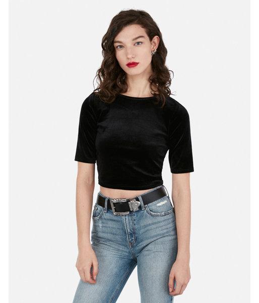 Express Womens Express One Eleven Velvet Elbow Sleeve Crop Top