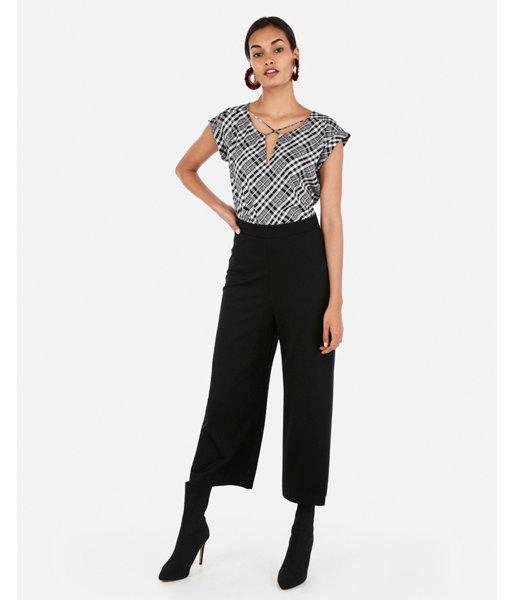 Express Womens Plaid Strappy Cross Front Gramercy Tee
