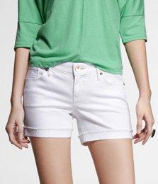 Express Womens 4 Inch White Frayed Cuff Denim Shorts