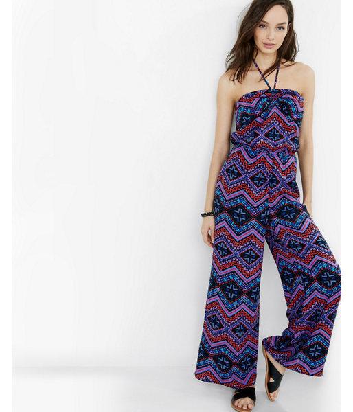 Express Womens Chevron Stripe Print Strapless Jumpsuit
