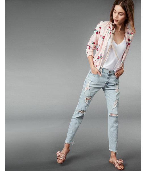 Express Smocked Printed Bomber Jacket