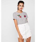 Express Womens Sequin Fruit Striped Crew Neck Tee