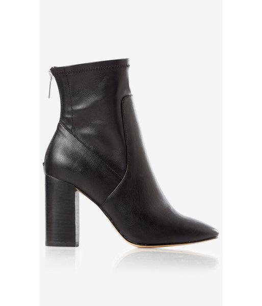 Express Women's Shoes Black Stretch Zip Heeled Bootie