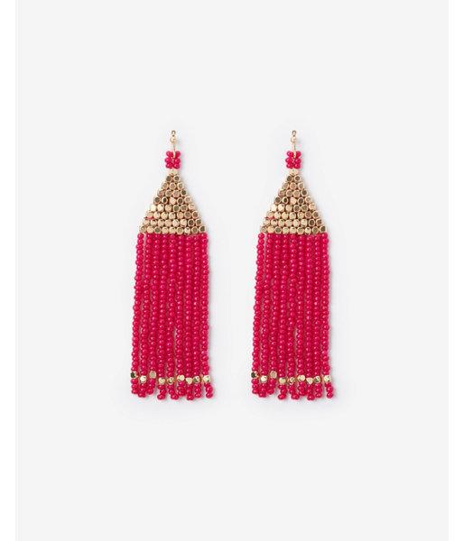 Express Womens Nine Row Linear Seed Bead Fringe Drop Earrings