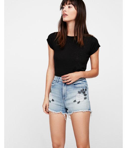 Express Womens High Waisted Floral Denim Cutoff