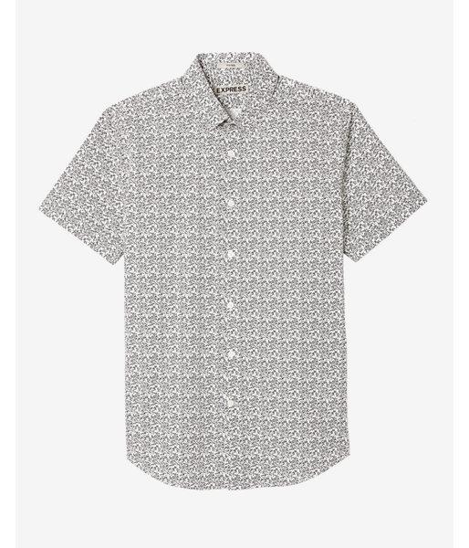 Express Fitted Short Sleeve Floral Vine Button-down Dress