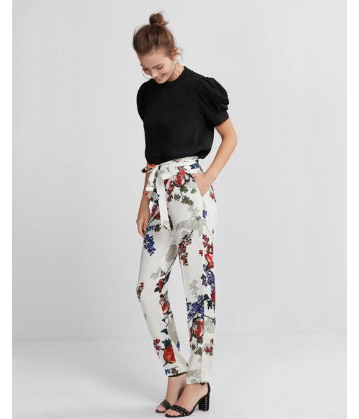 Express Floral Sash Waist Ankle Pant