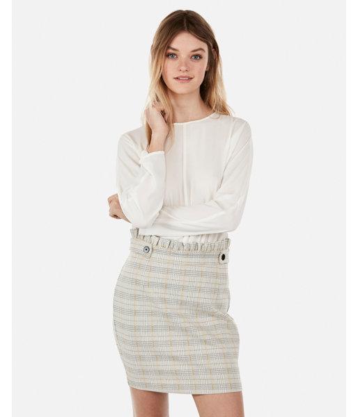 Express Womens High Waisted Ruffle Top Tweed
