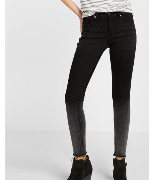 Express Womens Mid Rise Ombre Raw Hem Ankle Jean