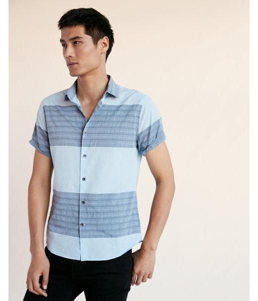 Express Mens Soft Wash Color Block Stripe Short Sleeve Cotton