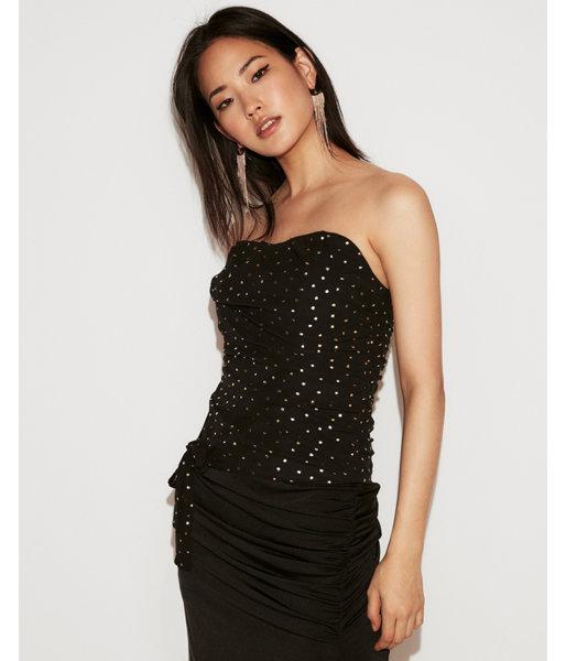 Express Womens Metallic Dot Side Tie Ruched Tube Top