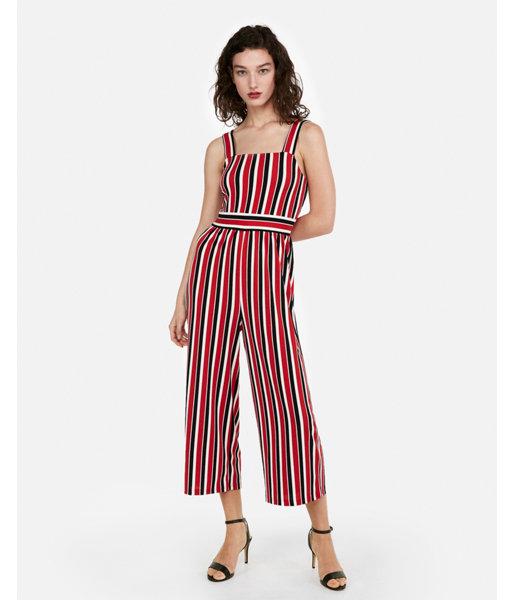 Express Womens Stripe Square Neck Jumpsuit