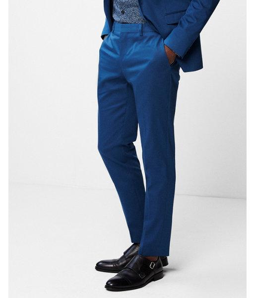 Express Mens Express Mens Extra Slim Blue Cotton Sateen Performance Stretch