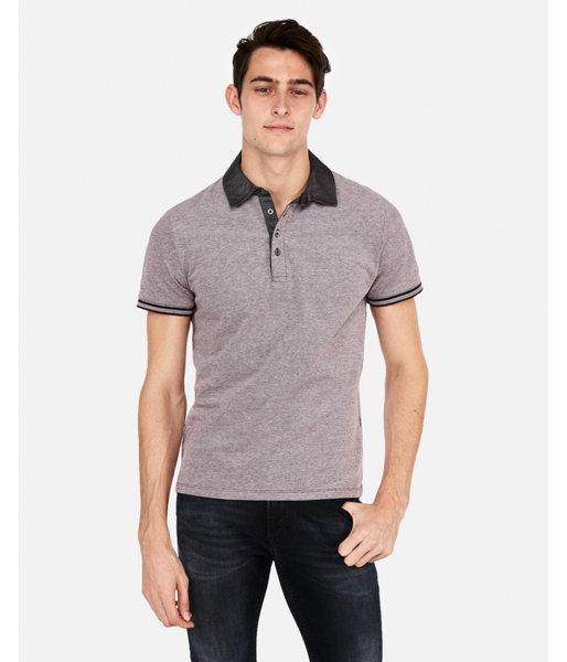 Express Mens Tipped Oxford Stretch Pique Polo