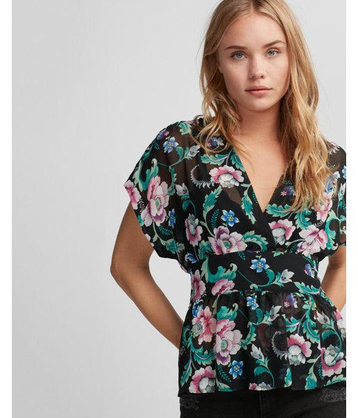 Express Petite Floral Wrap Front Blouse