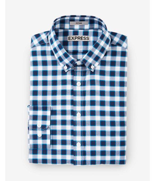 Express Fitted Plaid Button Down Collar Performance