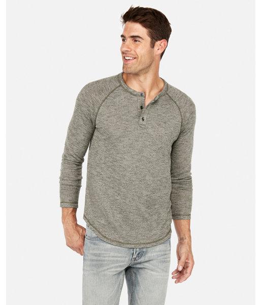 Express Mens Loose Knit Marled Raglan Henley