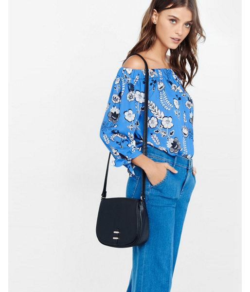 Express Womens Blue Floral Off The Shoulder Tie