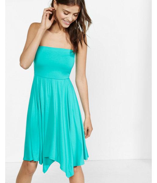 Express Womens Strapless Hankerchief Hem Dress