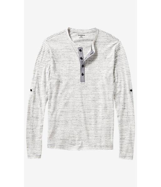 Express Men's Tees Heathered Stripe Oxford Placket Henley