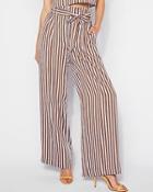 Express Womens High Waisted Striped Paperbag Wide Leg Palazzo Pant