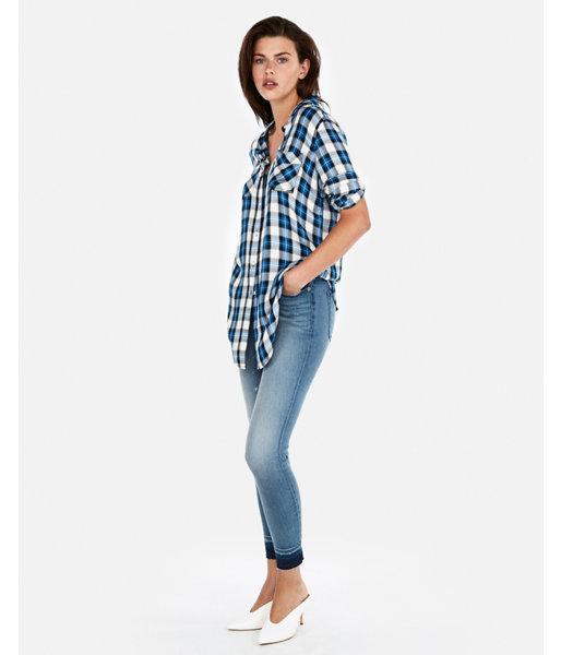 Express Womens Plaid Oversized Button Front Tunic