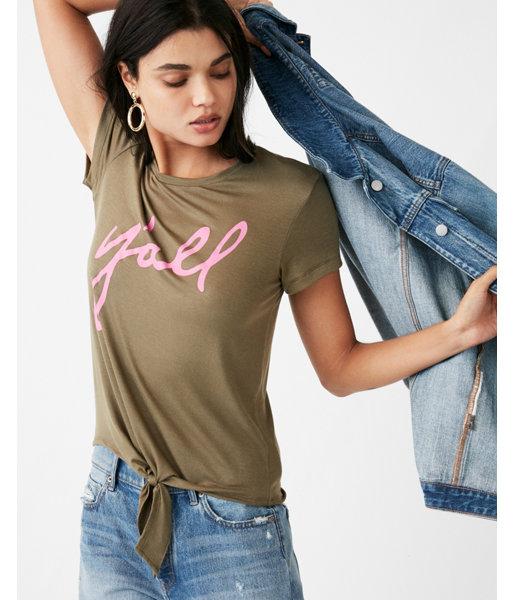 Express Womens Petite Express One Eleven Knotted Easy Crew Neck Tee