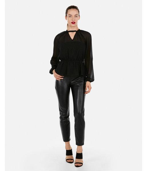 Express Womens Sheer Choker Cut-out Peplum Top