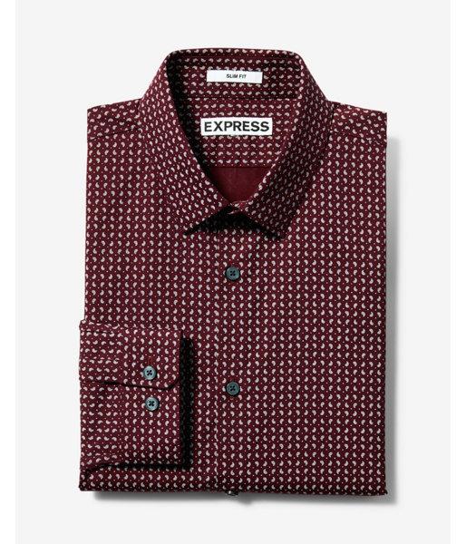 Express Mens Extra Slim Patterned Long Sleeve Dress