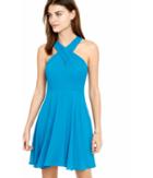 Express Women's Dresses Teal Crossover Neck Fit And Flare Dress