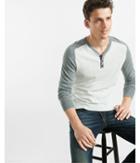 Express Mens Lightweight Long Sleeve Y-neck Baseball Henley