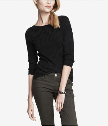 Express Womens Short Ribbed Zip Back Sweater Black X
