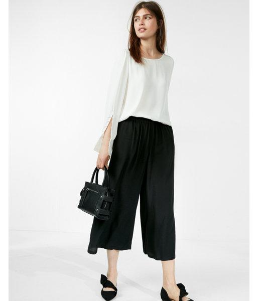 Express Womens Petite Puff Sleeve Large Button-cuff Blouse