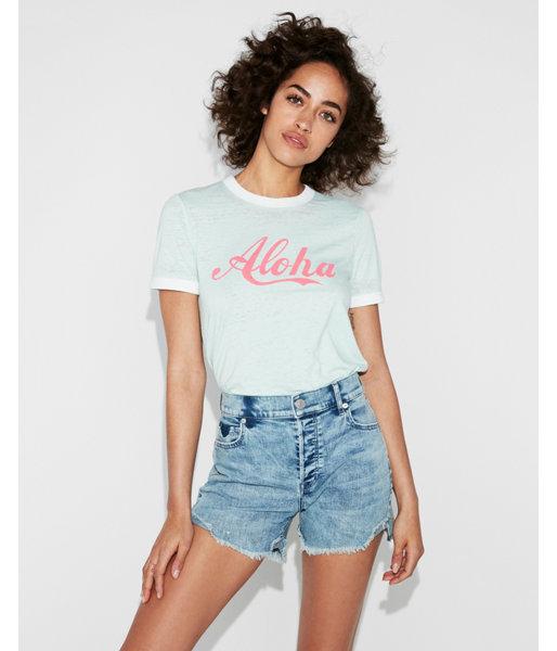 Express Womens Aloha Graphic Ringer Tee