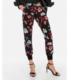 Express Womens Mid Rise Black Floral Print Jogger Pant